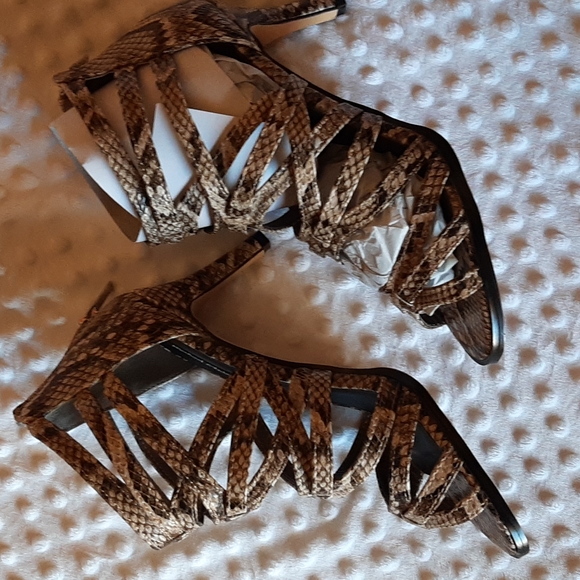 Snakeskin Strappy Sandals with Heel - Picture 2 of 5